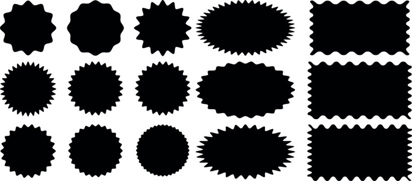 Zig zag Wavy Edge Rectangle, Vector Jagged Geometric Shapes. Isolated elements for design of text box, badge, banner. Geometric zig zag wavy labels, curved badges, serrated stickers.