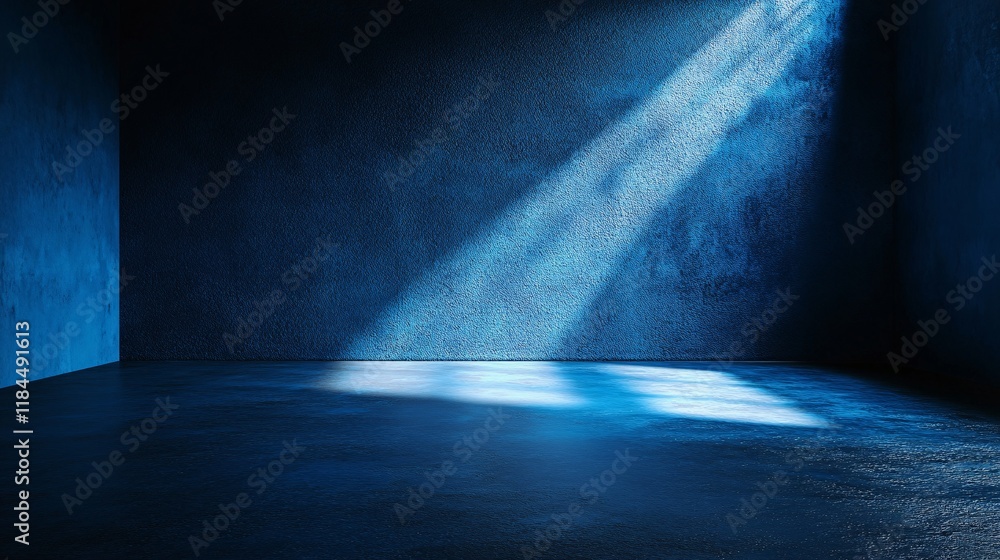 Poster light breaks through a dark space creating shadows on the floor