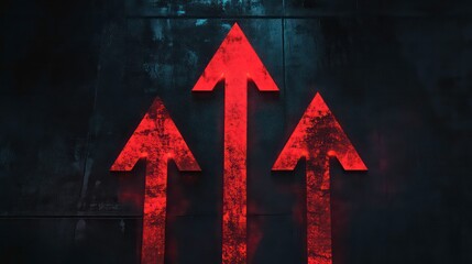 Three stylized red arrows pointing upwards on a dark background.