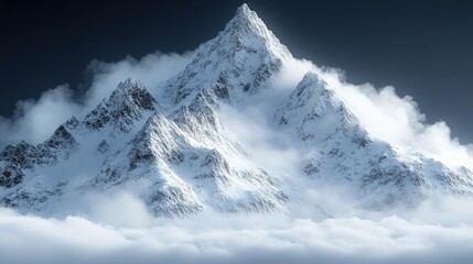 Obraz premium Majestic snow-capped mountain peak rising above the clouds, a dramatic winter landscape
