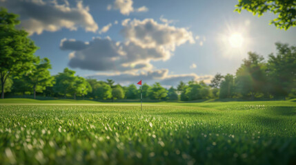 Beautiful golf course landscape with vibrant greenery and sunny skies