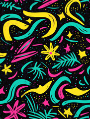 Obraz premium Abstract colorful pattern in turquoise, pink, yellow on black background