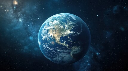 Obraz premium Earth: A Serene Cosmic View in a Dark Blue Hue