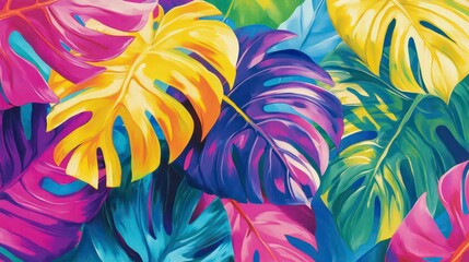 Vibrant Tropical Leaves Create a Cheerful Backdrop for Summer Festivities and Artistic Endeavors Filled With Color and Creativity
