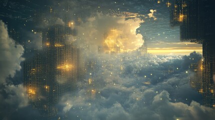 Obraz premium Visualization of quantum cryptography protecting cloud data, where quantum keys are used to encrypt and safeguard cloud storage and transmissions