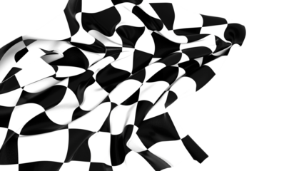 The checkered flag waves in the wind signaling the end of a race Victory is in sight