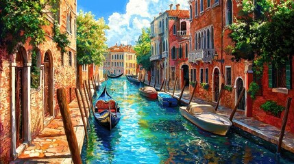 A vivid oil painting that artistically captures the charm of Venicein. © Nats