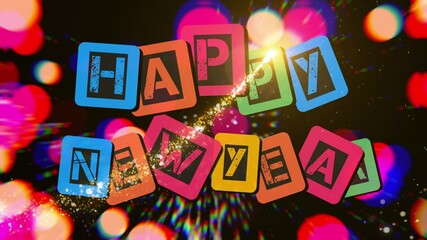 Happy New Year made with Christmas tree decorations