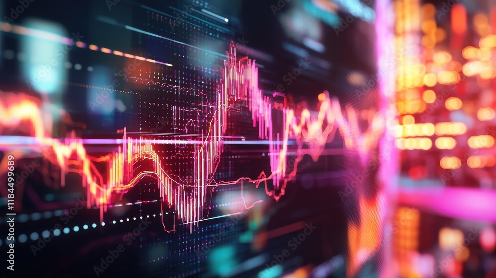 Poster dynamic market data visualization with colorful graphs and trending analytics