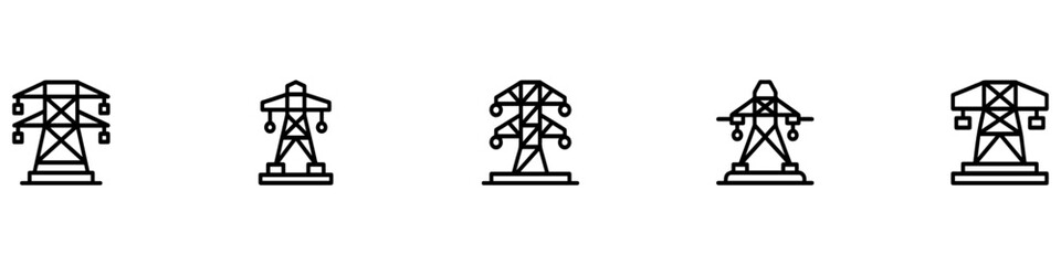 Obraz premium Electricity Tower icon vector set. Transmission Tower illustration sign collection. Power Lines symbol. Electrical Lines logo. Vector Illustration. EPS 10