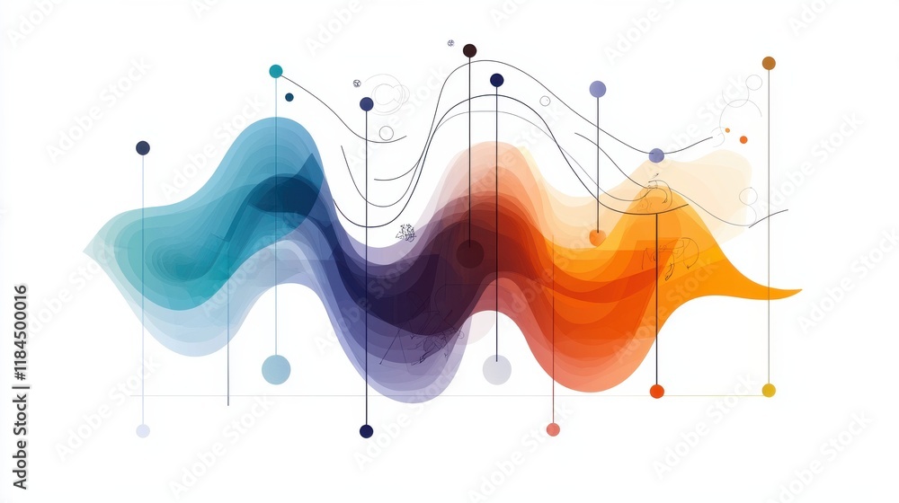 Poster dynamic fluid waves and curves forming a vibrant abstract digital visualization