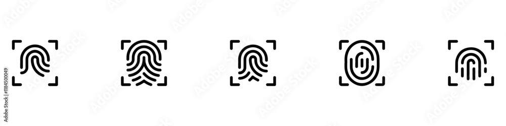 Poster set of fingerprints icons. fingerprint different shapes. fingerprint scanning icon sign. vector illu