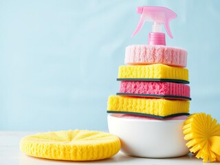 Colorful sponges stacked together, perfect for cleaning, bathing, or crafting, a delightful addition to any household, bathing, crafting, household