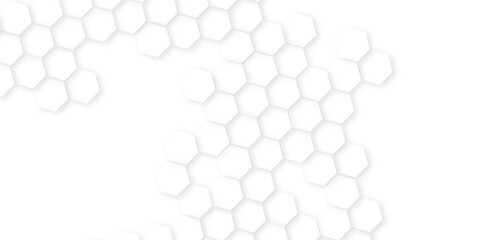 Abstract white hexagon concept background.Abstract white vector wallpaper with hexagon grid,honeycomb white background. light and shadow. Vector.glowing hexagon paper texture and futuristic business,
