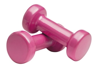 Pink dumbbells isolated over transparent background, PNG cut-out