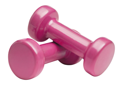 Pink dumbbells isolated over transparent background, PNG cut-out