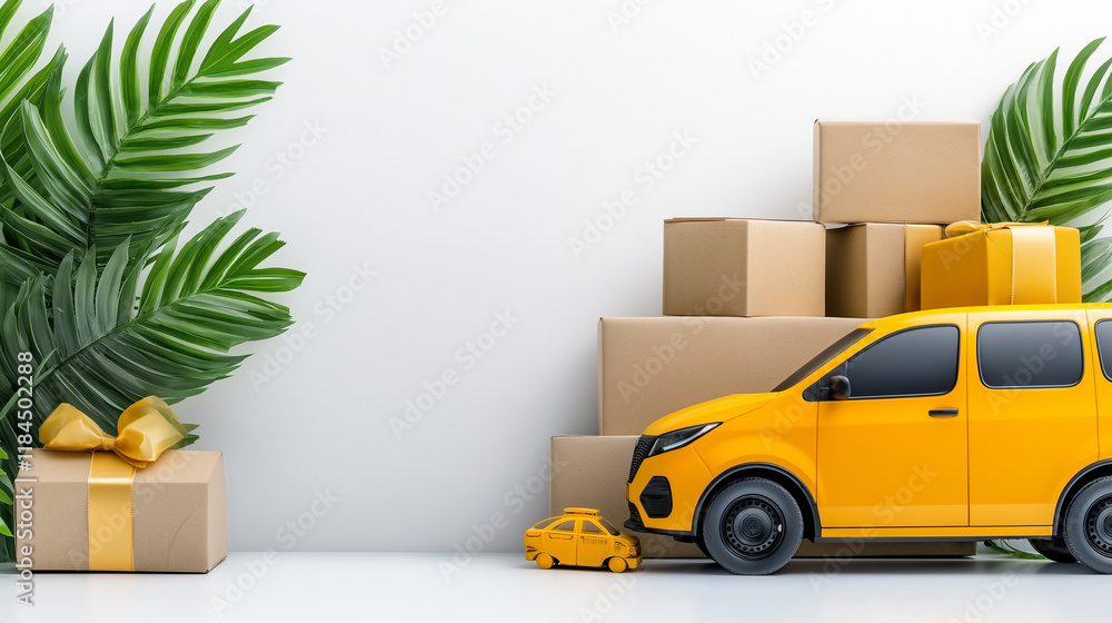 Poster a return pickup being scheduled on an app, isolated on white background