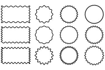 Zigzag wavy edges rectangular frames set. Vector design template .Abstract elements for template, stickers, promo material, web or social media design.