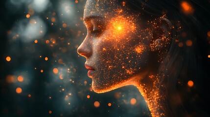 Fiery Embers Illuminate a Womans Profile in Profile
