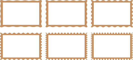 Zig zag wavy edge rectangle frame or border shapes set. Zigzag wavy edges, retro frames, psychedelic rectangles, photo frames, text boxes, tags, labels.