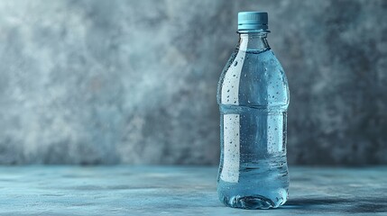 Plastic blank bottle mockup standing upright on a gradient blue background
