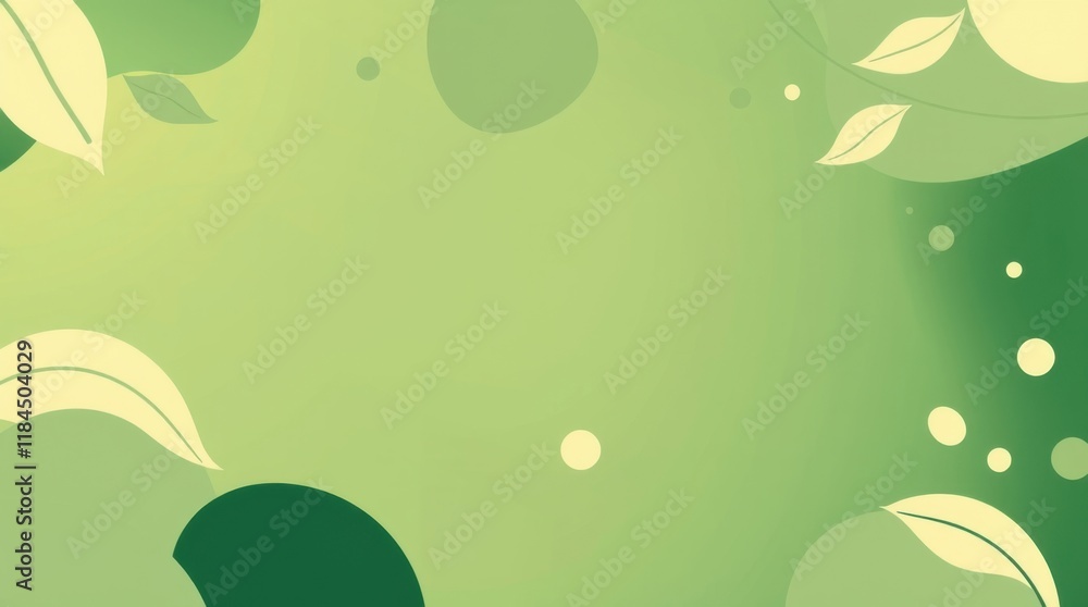 Poster vibrant green abstract background with leaves and circular shapes creating a serene and fresh atmosp
