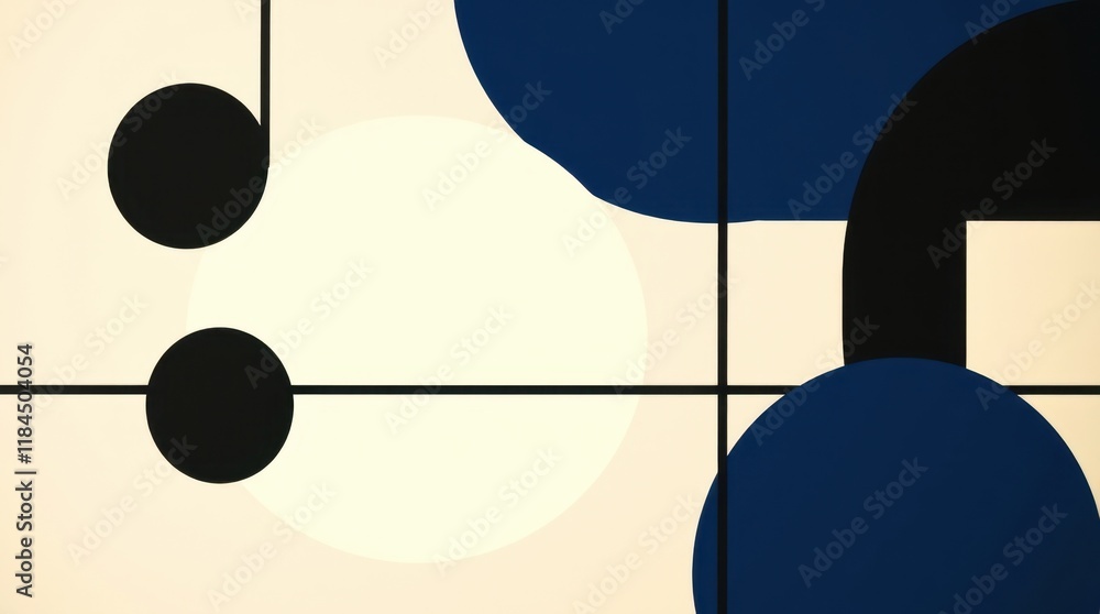 Poster exploring the harmony of shapes and colors in a modern abstract composition with bold contrasts and 