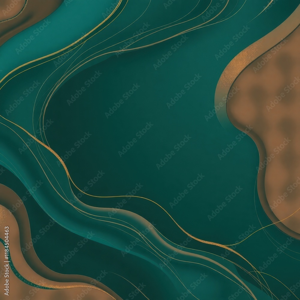 Poster flowing patterns of teal and gold create an elegant backdrop for artistic expression and creativity