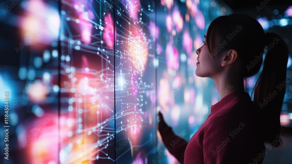 Poster captivating futuristic digital display of illuminated spectrum and kaleidoscopic patterns