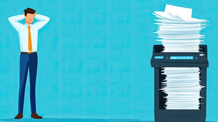 Obraz premium Overwhelmed office worker facing a mountain of paperwork