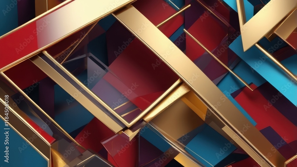 Aufkleber colorful geometric shapes intertwine in a dynamic composition with bold hues and metallic accents, c