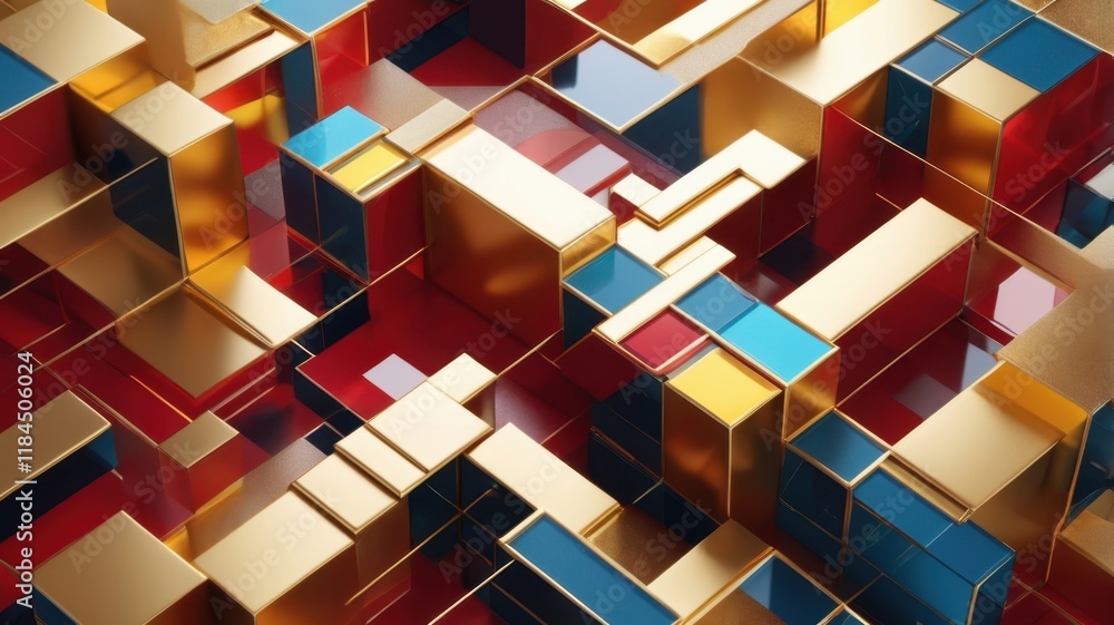 Poster dynamic interplay of vibrant shapes and colors creating an abstract urban landscape filled with dept