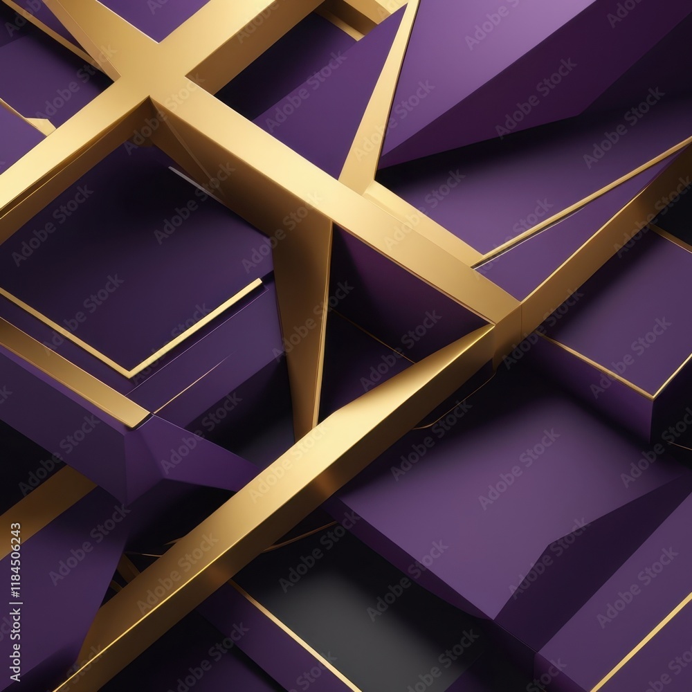 Poster intricate geometric patterns with rich purple and golden accents create a striking visual symphony i