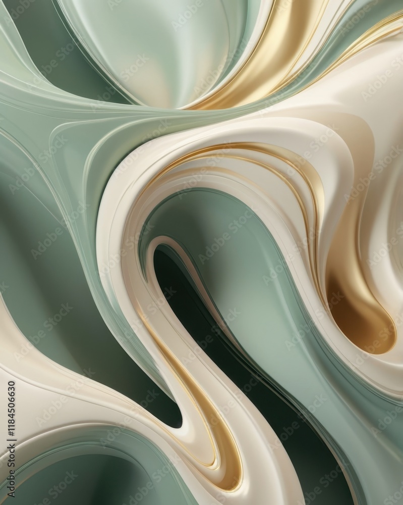 Poster elegant swirls of muted greens and golds create a mesmerizing abstract composition of flowing forms 