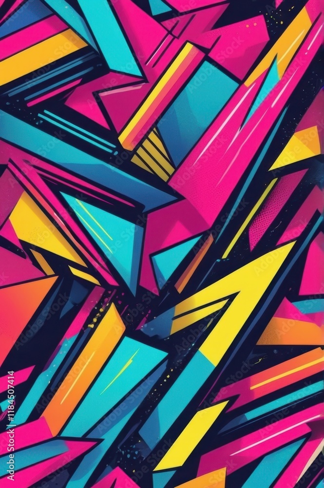 Poster vibrant abstract geometric design bursting with colors in a dynamic display of shapes and energy