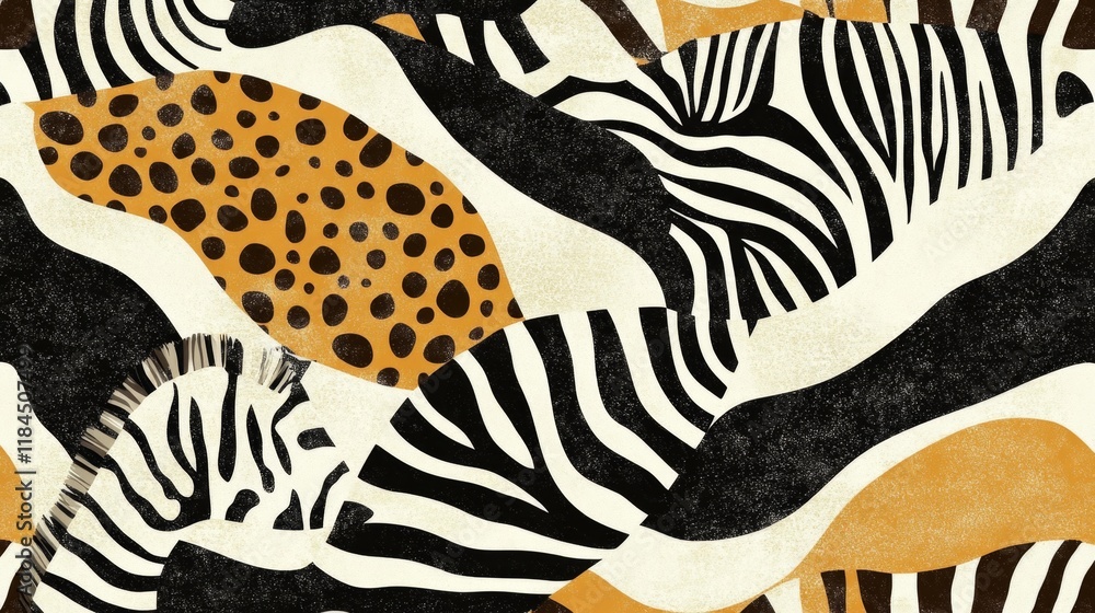 Aufkleber zebra and leopard print patterns abstract art digital design colorful background creative compositio