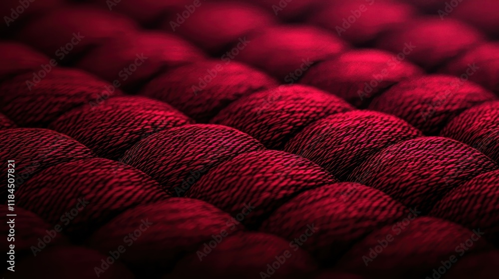 Poster close-up of rich red textured fabric with intricate weave patterns and soft finish