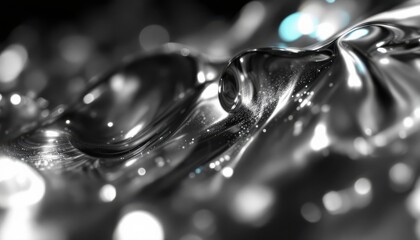 Abstract metallic surface with fluid waves and shimmering lights