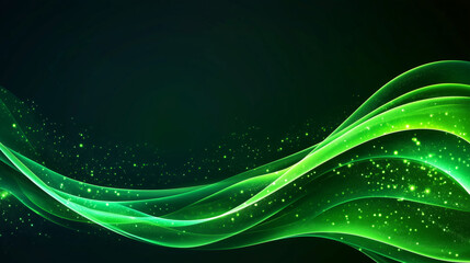 Futuristic green light pattern with fluid motion and abstract shapes