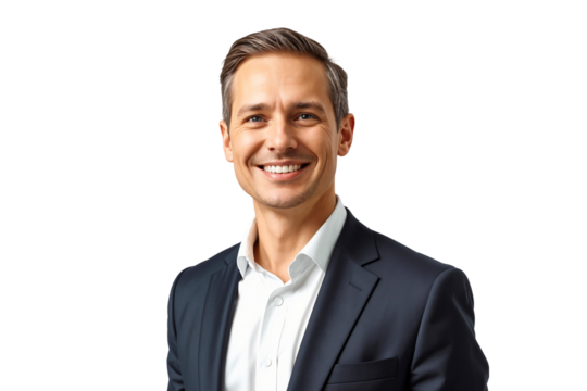 Professional businessman in suit, isolated on transparent background