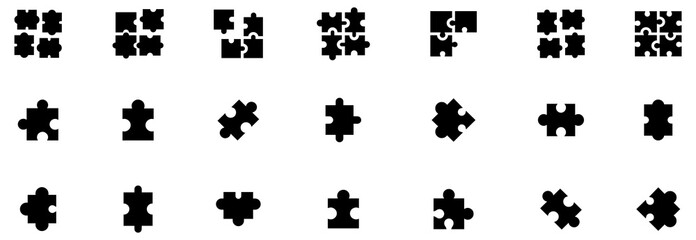 Set of puzzle pieces isolated on white background. Jigsaw puzzle with pieces. Vector design templates. Business presentation concept. Vector illustration. EPS 10