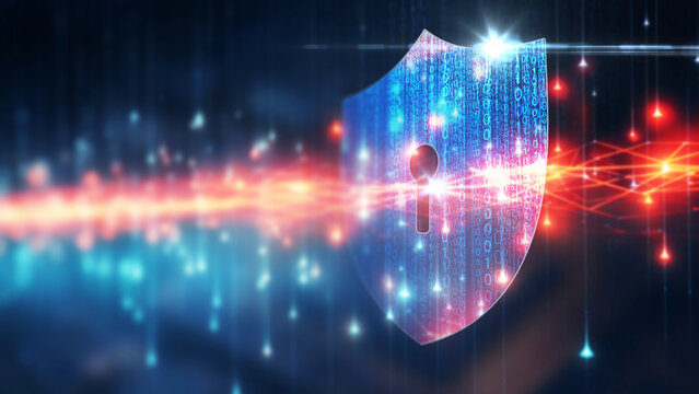 Cyber security and data protection on internet. Shield, secure access and encrypted connection protecting online information. Password protected system. Cybersecurity technology. crypto encryption