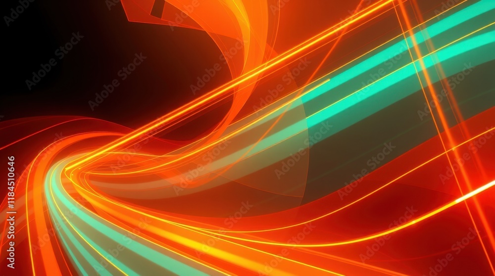 Poster Vibrant swirls of light create an energetic display of movement and color in digital abstraction