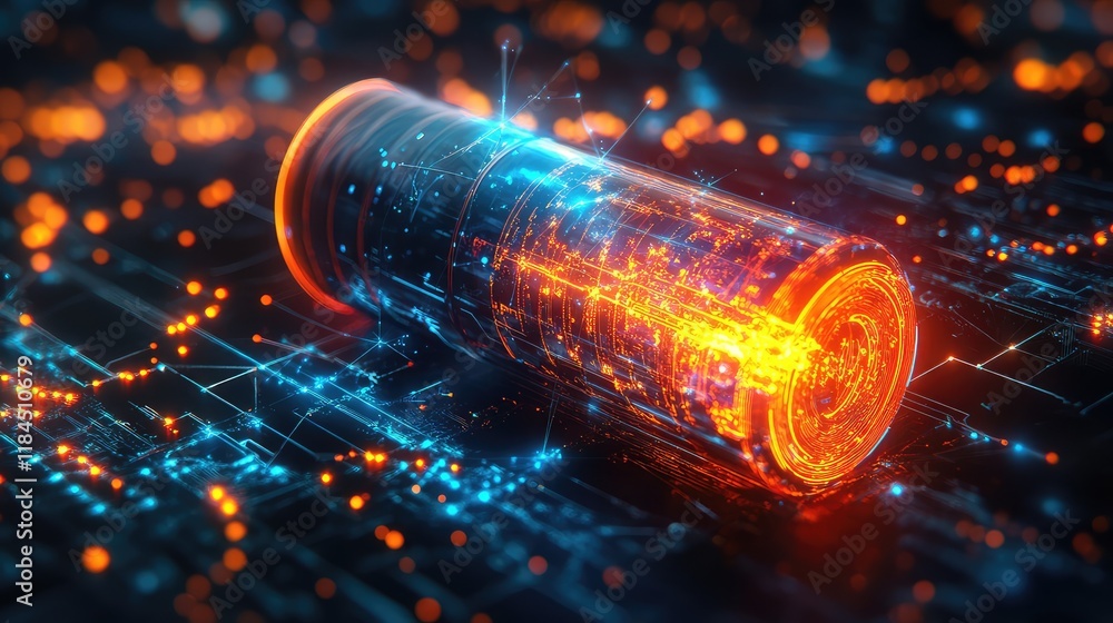 Poster visualization of quantum-enhanced energy efficiency, where quantum computing optimizes battery life 