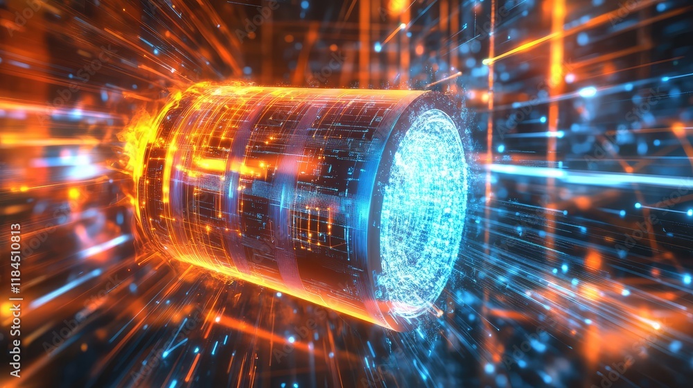 Poster visualization of quantum-enhanced energy efficiency, where quantum computing optimizes battery life 