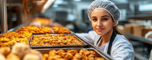 Young baker showcasing freshly baked goods in a bakery