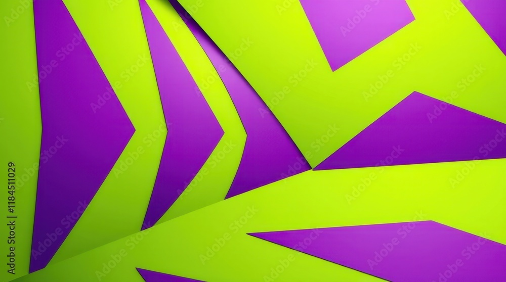 Poster vibrant interplay of green and purple shapes creating dynamic patterns on a sleek surface