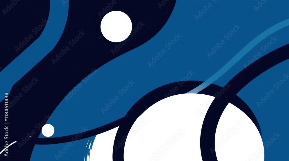 Poster abstract swirls and circles in a vibrant blue and black color palette showcase fluid motion and mode