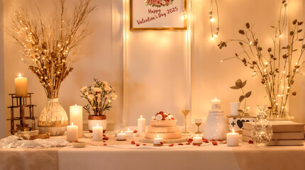 The table is set for a Valentine's Day celebration