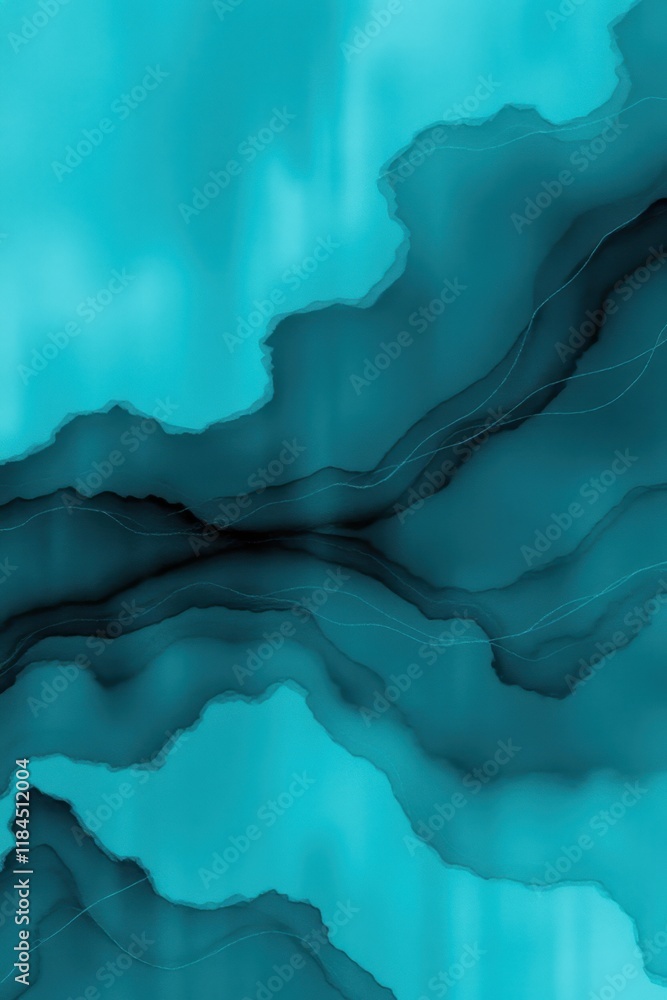 Poster fluid hues of turquoise and deep blue intertwine in a captivating abstract design creating a sense o
